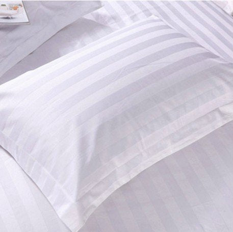 LINENWALAS 300 TC 100% Cotton Satin Stripes King Bed Sheet - Premium Hotel Bedsheet and 2 Pillow Covers Set for Hotels, Guest House & B&B (White,100x108 inch)