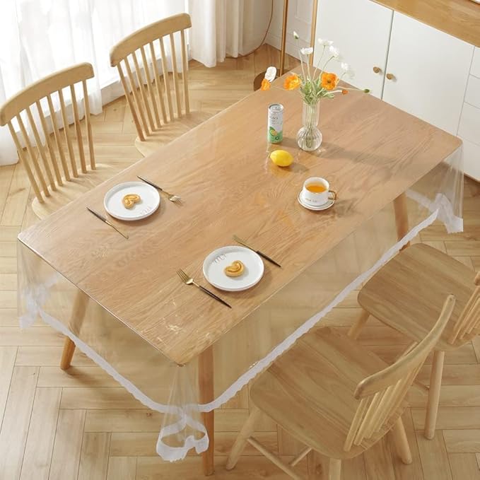 Homerz Premium High Thickness Transparent Table Cover with Lace, Durable and Waterproof