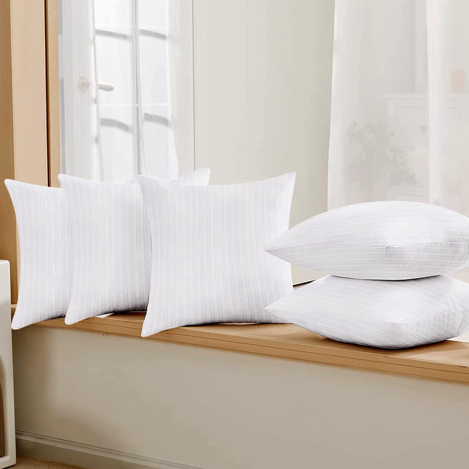 Microfiber Sofa Cushions Set of 5, Durable Sofa Pillow for Home Decor (White)