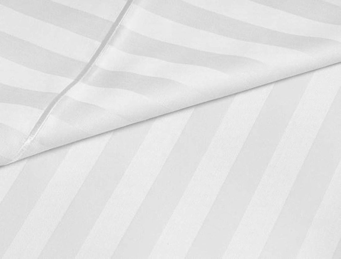 LINENWALAS 300 TC 100% Cotton Satin Stripes King Bed Sheet - Premium Hotel Bedsheet and 2 Pillow Covers Set for Hotels, Guest House & B&B (White,100x108 inch)