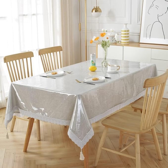 Homerz Premium High Thickness Transparent Table Cover with Lace, Durable and Waterproof