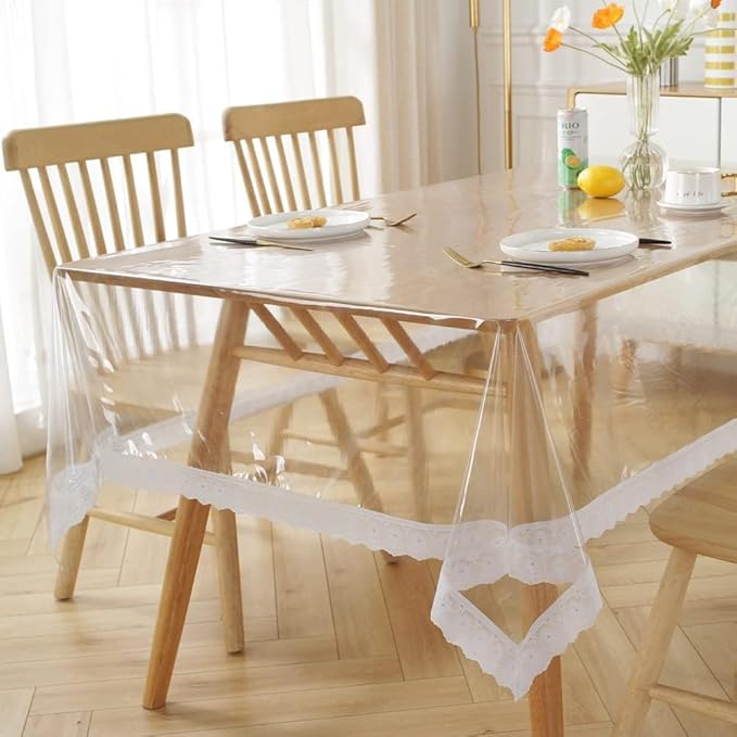 Homerz Premium High Thickness Transparent Table Cover with Lace, Durable and Waterproof