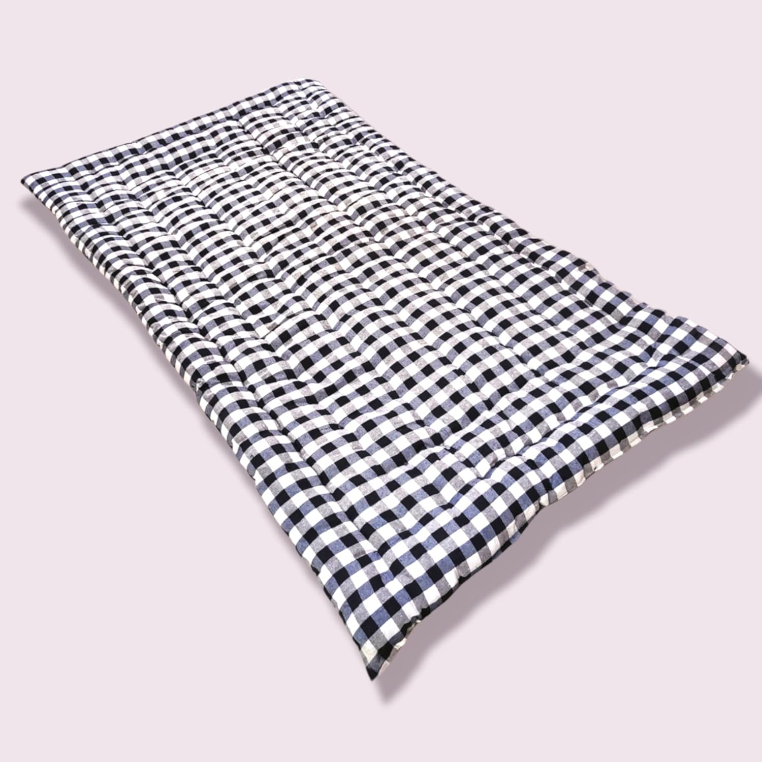 ATOOTFUSION Cotton Mattress | Light Weight Medium Firm Foldable Reversible Cotton Mattress | Gadda Medium Firm, White and Black Checkered