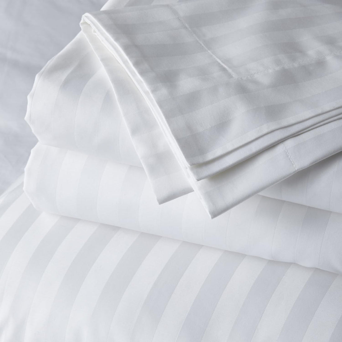 LINENWALAS 300 TC 100% Cotton Satin Stripes King Bed Sheet - Premium Hotel Bedsheet and 2 Pillow Covers Set for Hotels, Guest House & B&B (White,100x108 inch)