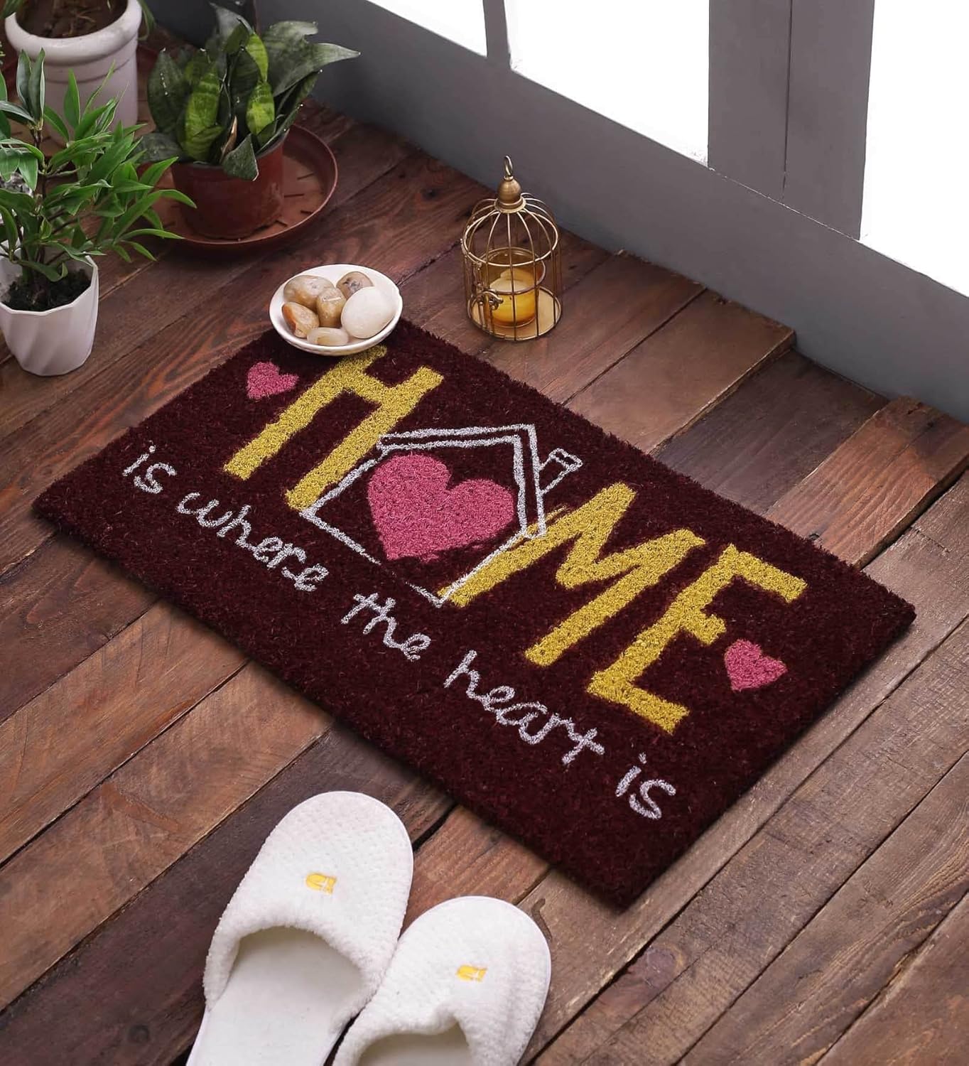 SWHF Doormat Mat for Front Door Entrance, Entryway Doormat with Non-Slip PVC Backing for Outdoor and Indoor Use, 14 x 24 Inch Coir Door Mats for Front Porch- Diamond