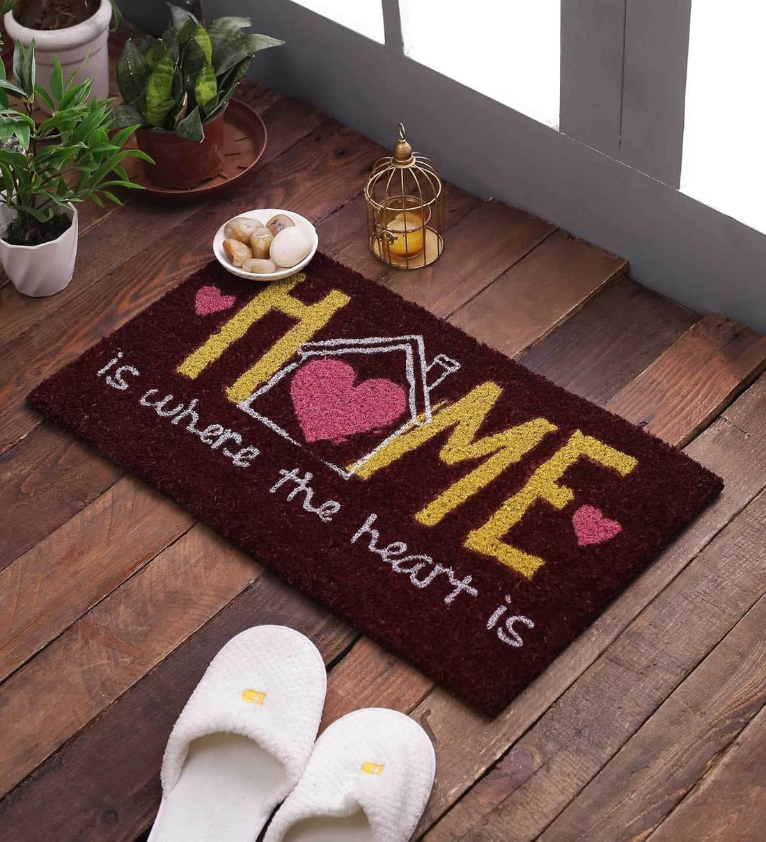 SWHF Doormat Mat for Front Door Entrance, Entryway Doormat with Non-Slip PVC Backing for Outdoor and Indoor Use, 14 x 24 Inch Coir Door Mats for Front Porch- Diamond