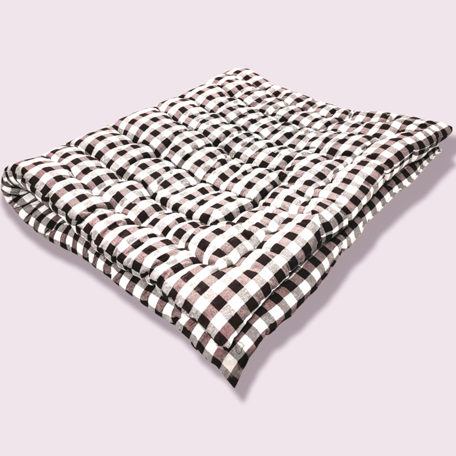 ATOOTFUSION Cotton Mattress | Light Weight Medium Firm Foldable Reversible Cotton Mattress | Gadda Medium Firm, White and Black Checkered