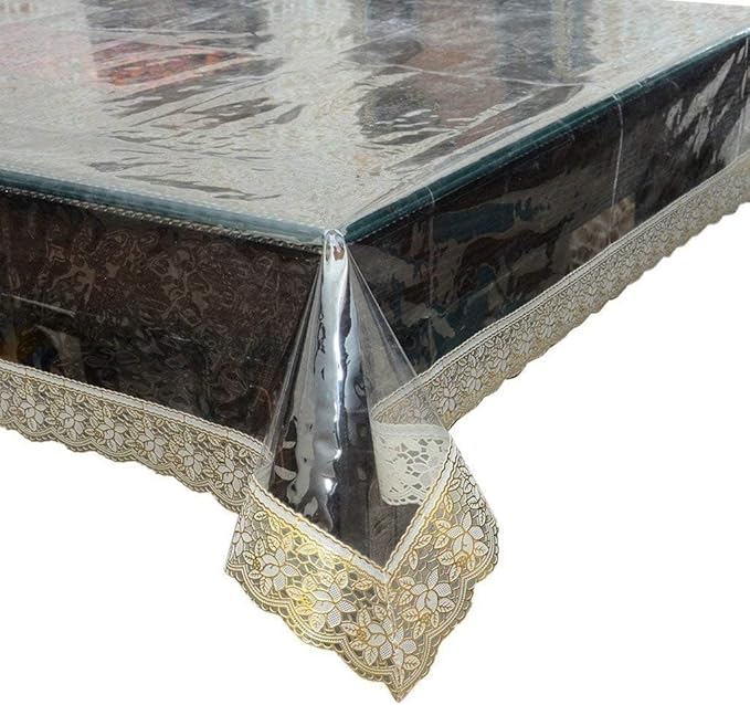 Homerz Premium High Thickness Transparent Table Cover with Lace, Durable and Waterproof
