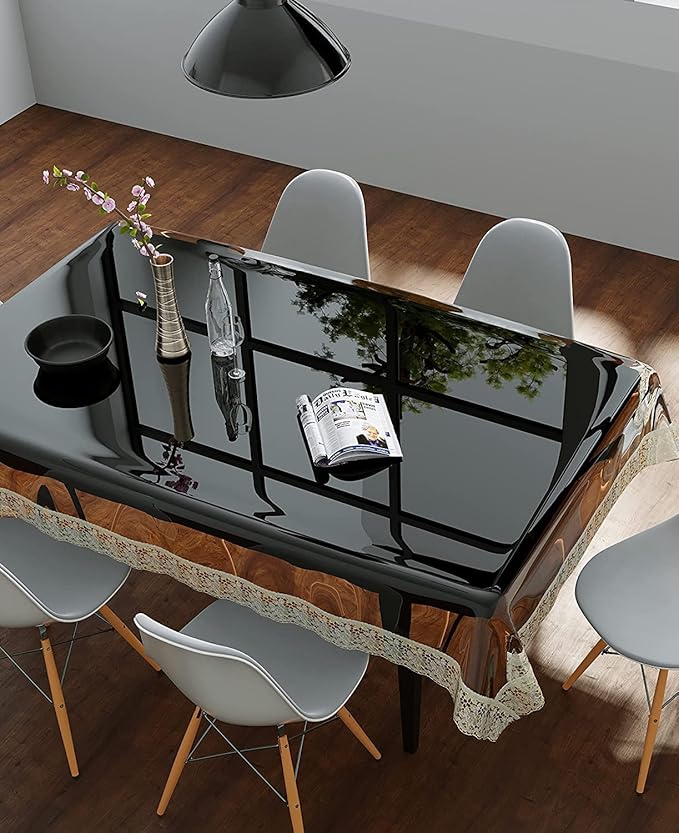 Homerz Premium High Thickness Transparent Table Cover with Lace, Durable and Waterproof