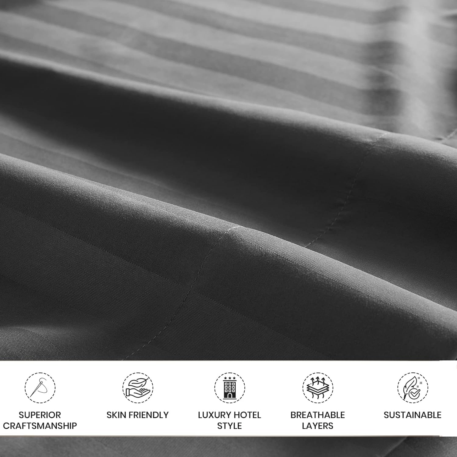 LINENWALAS 300 TC 100% Cotton Satin Stripes King Bed Sheet - Premium Hotel Bedsheet and 2 Pillow Covers Set for Hotels, Guest House & B&B (White,100x108 inch)