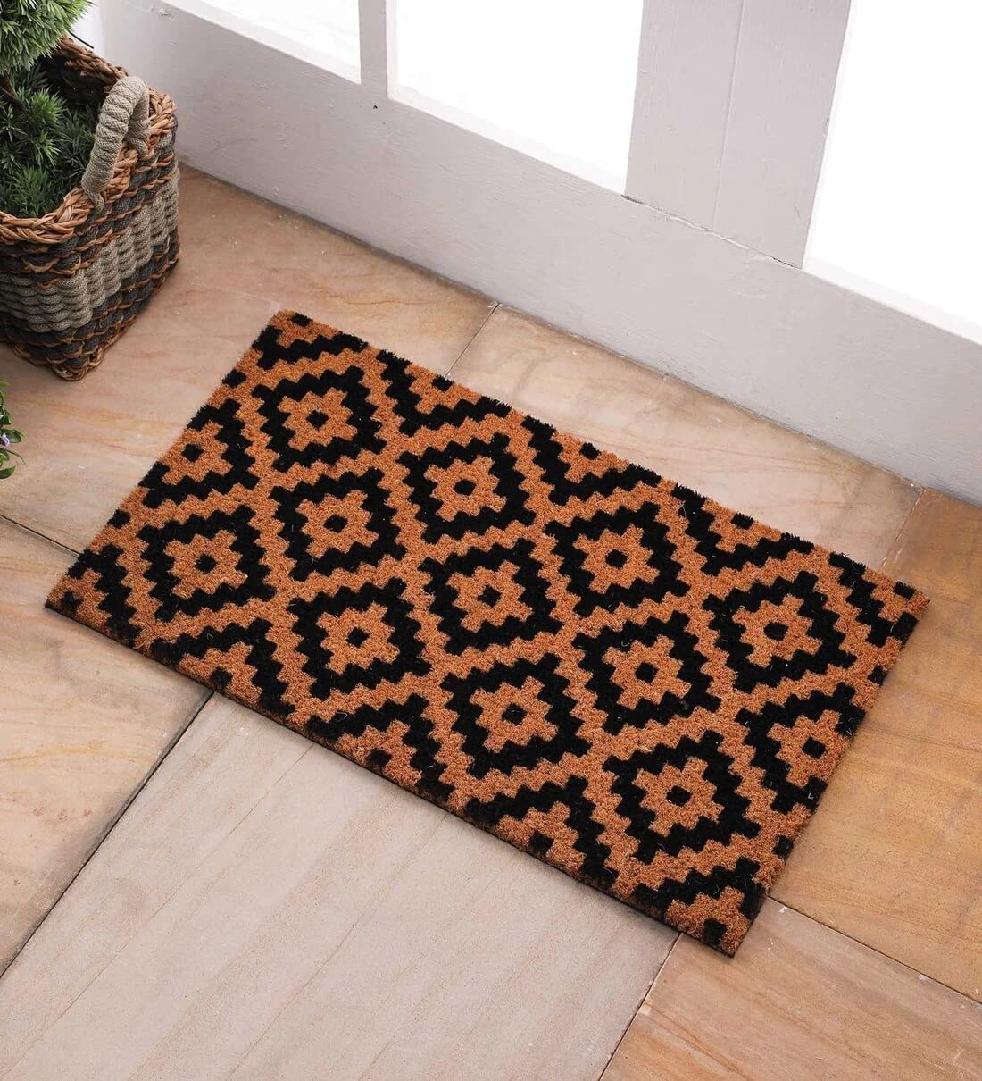 SWHF Doormat Mat for Front Door Entrance, Entryway Doormat with Non-Slip PVC Backing for Outdoor and Indoor Use, 14 x 24 Inch Coir Door Mats for Front Porch- Diamond