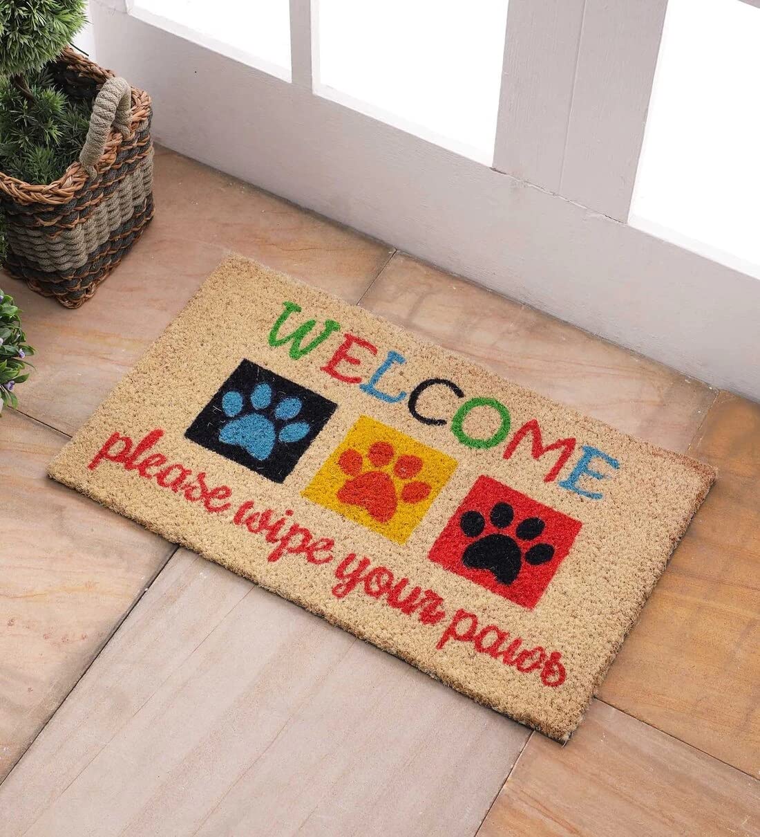 SWHF Doormat Mat for Front Door Entrance, Entryway Doormat with Non-Slip PVC Backing for Outdoor and Indoor Use, 14 x 24 Inch Coir Door Mats for Front Porch- Diamond