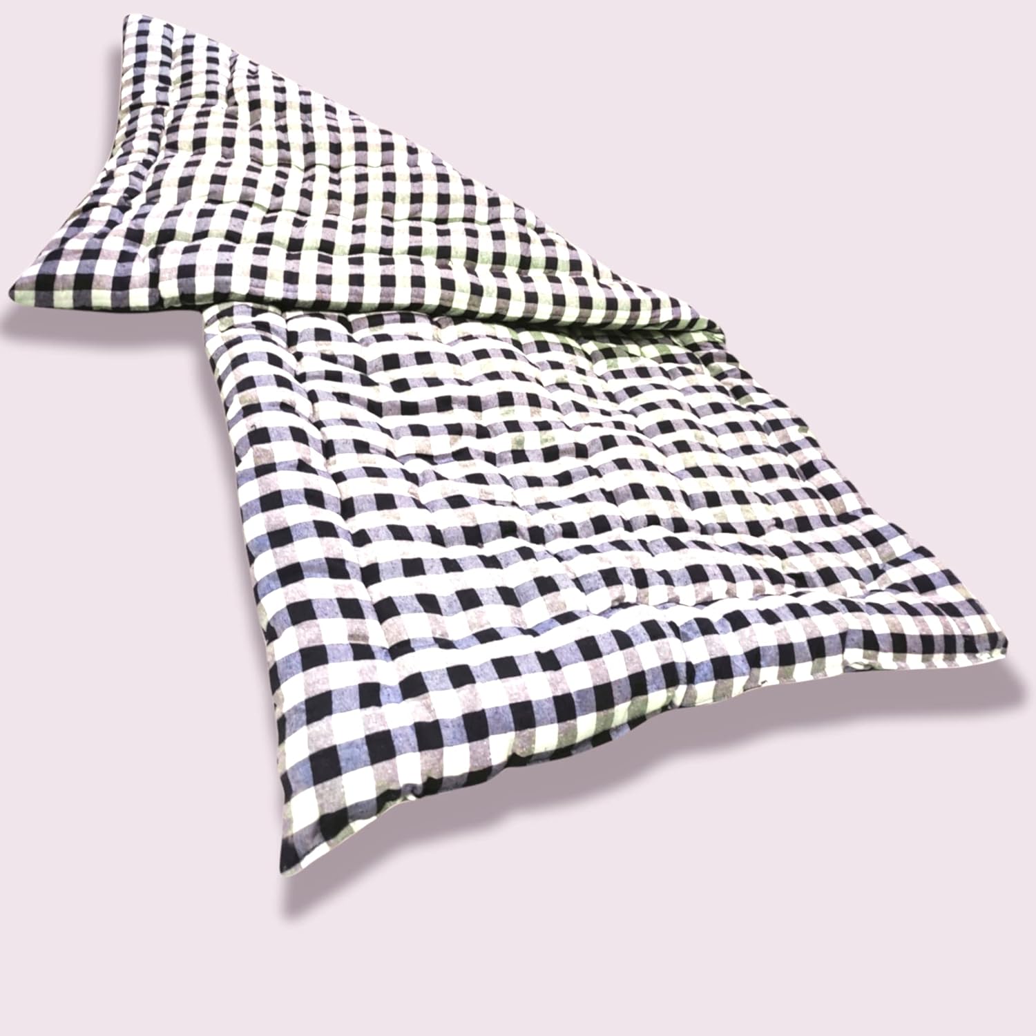 ATOOTFUSION Cotton Mattress | Light Weight Medium Firm Foldable Reversible Cotton Mattress | Gadda Medium Firm, White and Black Checkered