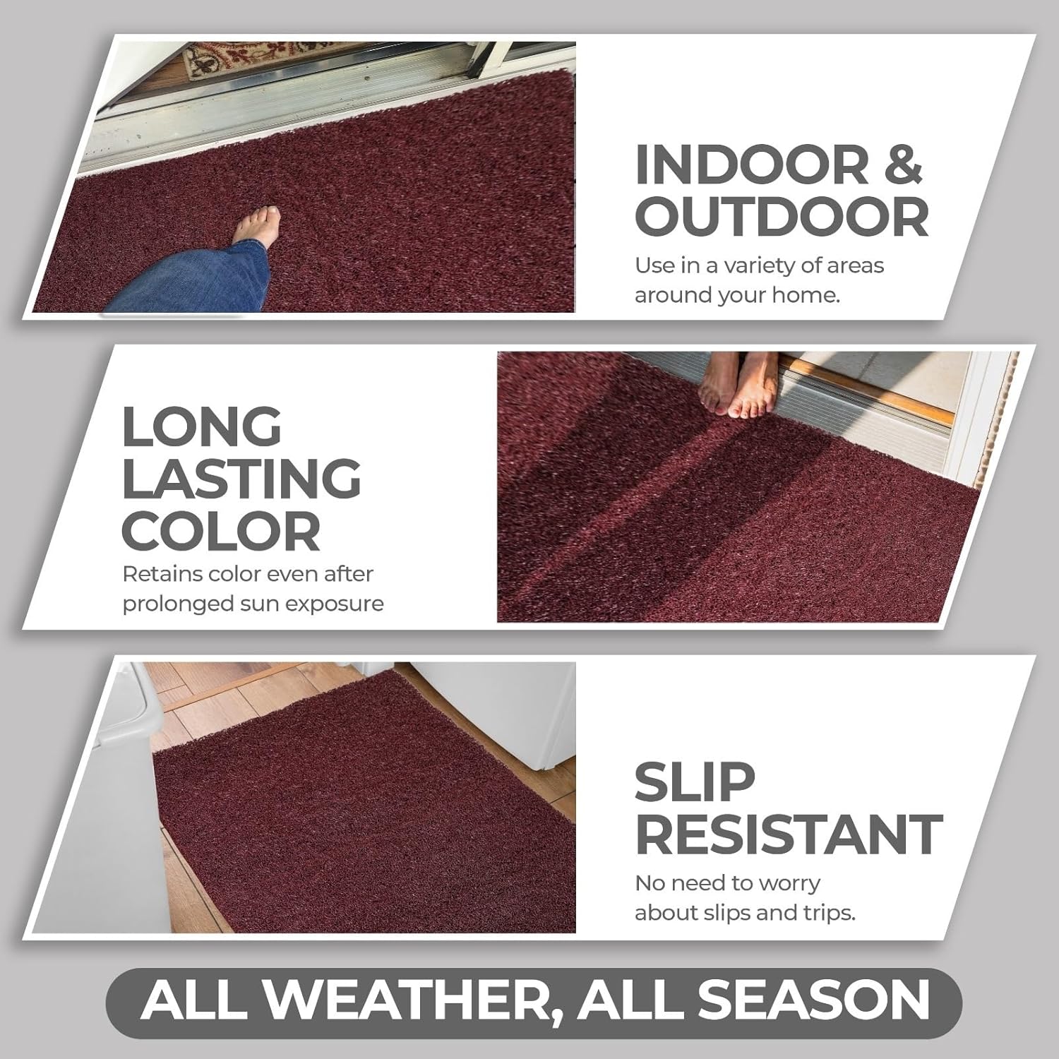 DURO SOFT MATS Eco Non Slip PVC Door Mats for Home Entrance, Mat for Living Room, Kitchen Floor, Sink, Outdoor, Indoor, Bathroom, 12 mm Thick Waterproof Doormat/Runner/Rug, 4x4ft, Square, Grey