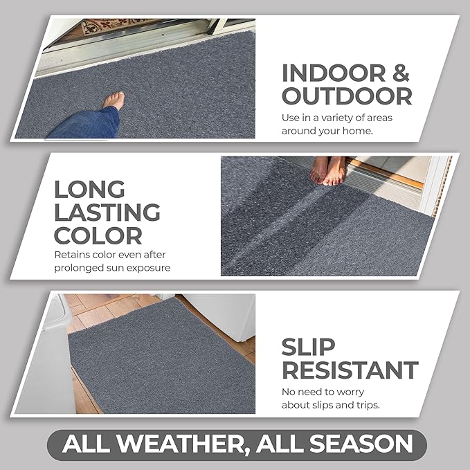 DURO SOFT MATS Eco Non Slip PVC Door Mats for Home Entrance, Mat for Living Room, Kitchen Floor, Sink, Outdoor, Indoor, Bathroom, 12 mm Thick Waterproof Doormat/Runner/Rug, 4x4ft, Square, Grey