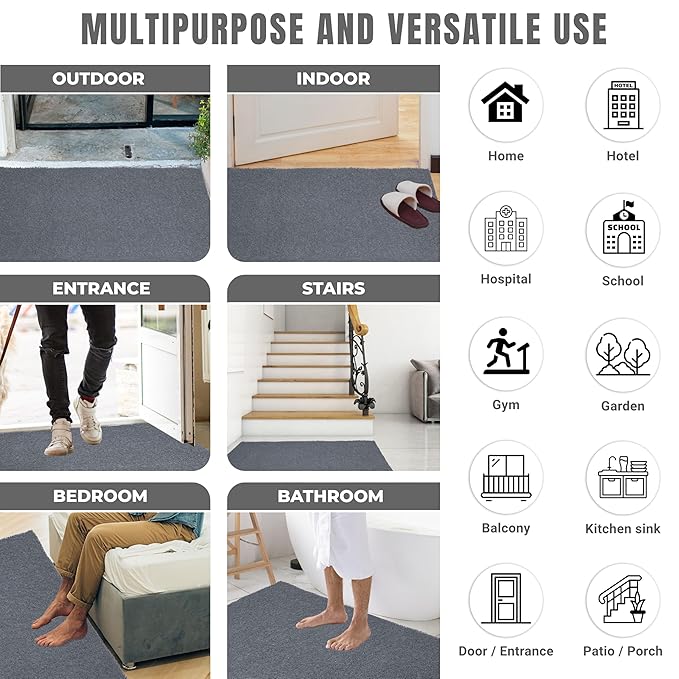 DURO SOFT MATS Eco Non Slip PVC Door Mats for Home Entrance, Mat for Living Room, Kitchen Floor, Sink, Outdoor, Indoor, Bathroom, 12 mm Thick Waterproof Doormat/Runner/Rug, 4x4ft, Square, Grey