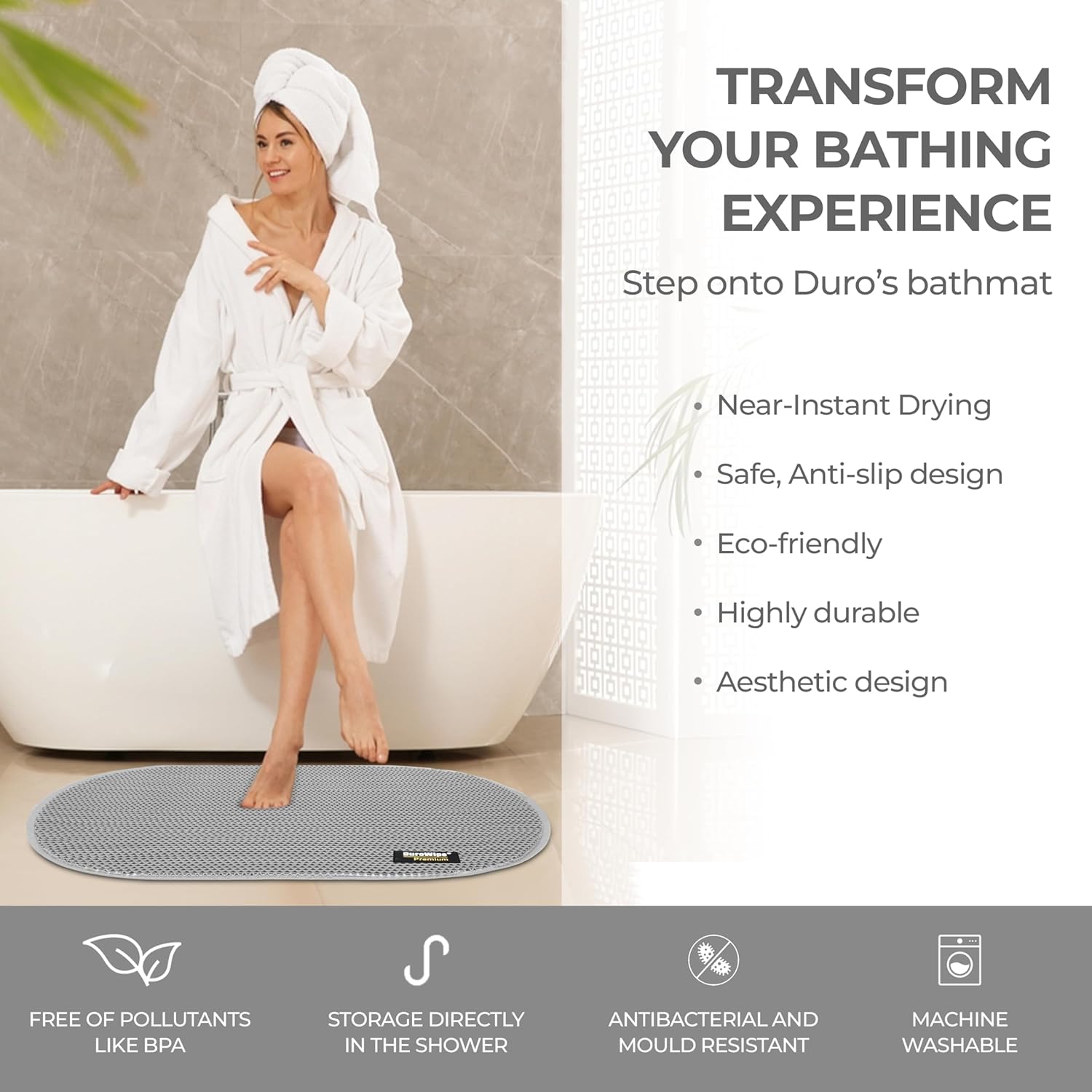 DuroWipe - All PURPOSE MATTING Premium Bathroom Mat, Bath Mats for Shower, Pool Area, Non Slip PVC Door Mats for Home Entrance, Outdoor, Indoor, 6 mm Thick Zig-zag Jali Mat, 43x69 cm Rectangle Green