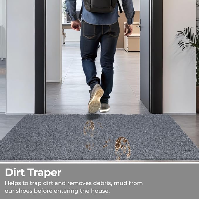 DURO SOFT MATS Eco Non Slip PVC Door Mats for Home Entrance, Mat for Living Room, Kitchen Floor, Sink, Outdoor, Indoor, Bathroom, 12 mm Thick Waterproof Doormat/Runner/Rug, 4x4ft, Square, Grey