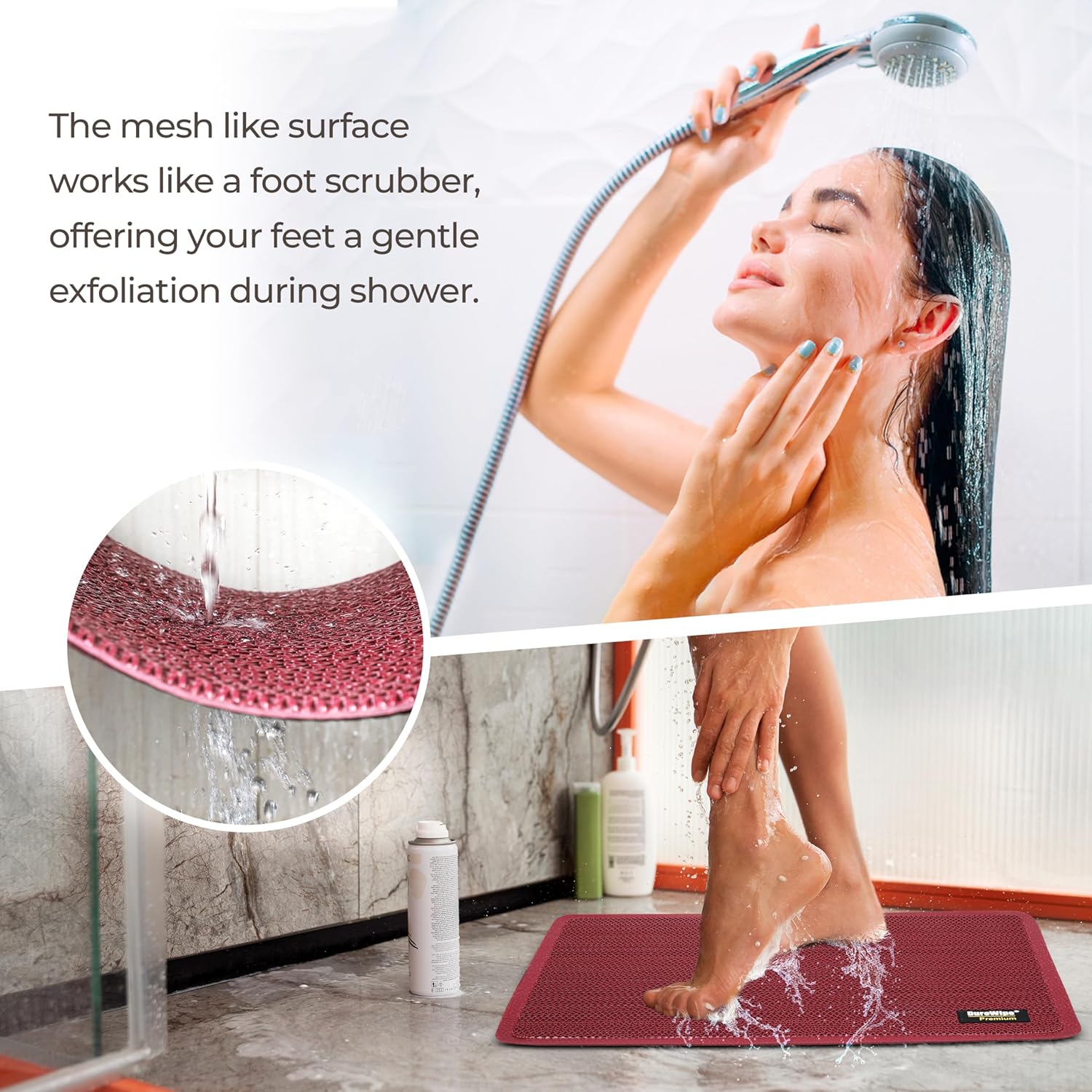 DuroWipe - All PURPOSE MATTING Premium Bathroom Mat, Bath Mats for Shower, Pool Area, Non Slip PVC Door Mats for Home Entrance, Outdoor, Indoor, 6 mm Thick Zig-zag Jali Mat, 43x69 cm Rectangle Green