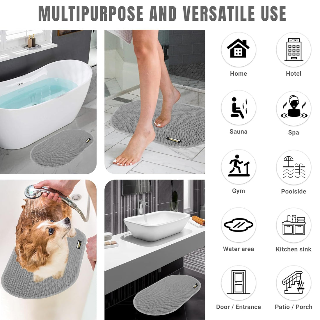 Roll over image to zoom in   2 VIDEOS     2+ DuroWipe - All PURPOSE MATTING Premium Bathroom Mat, Bath Mats for Shower, Pool Area, Non Slip PVC Door Mats for Home Entrance, Outdoor, Indoor, 6 mm Thick Zig-zag Jali Mat, 43x69 cm Rectangle Green
