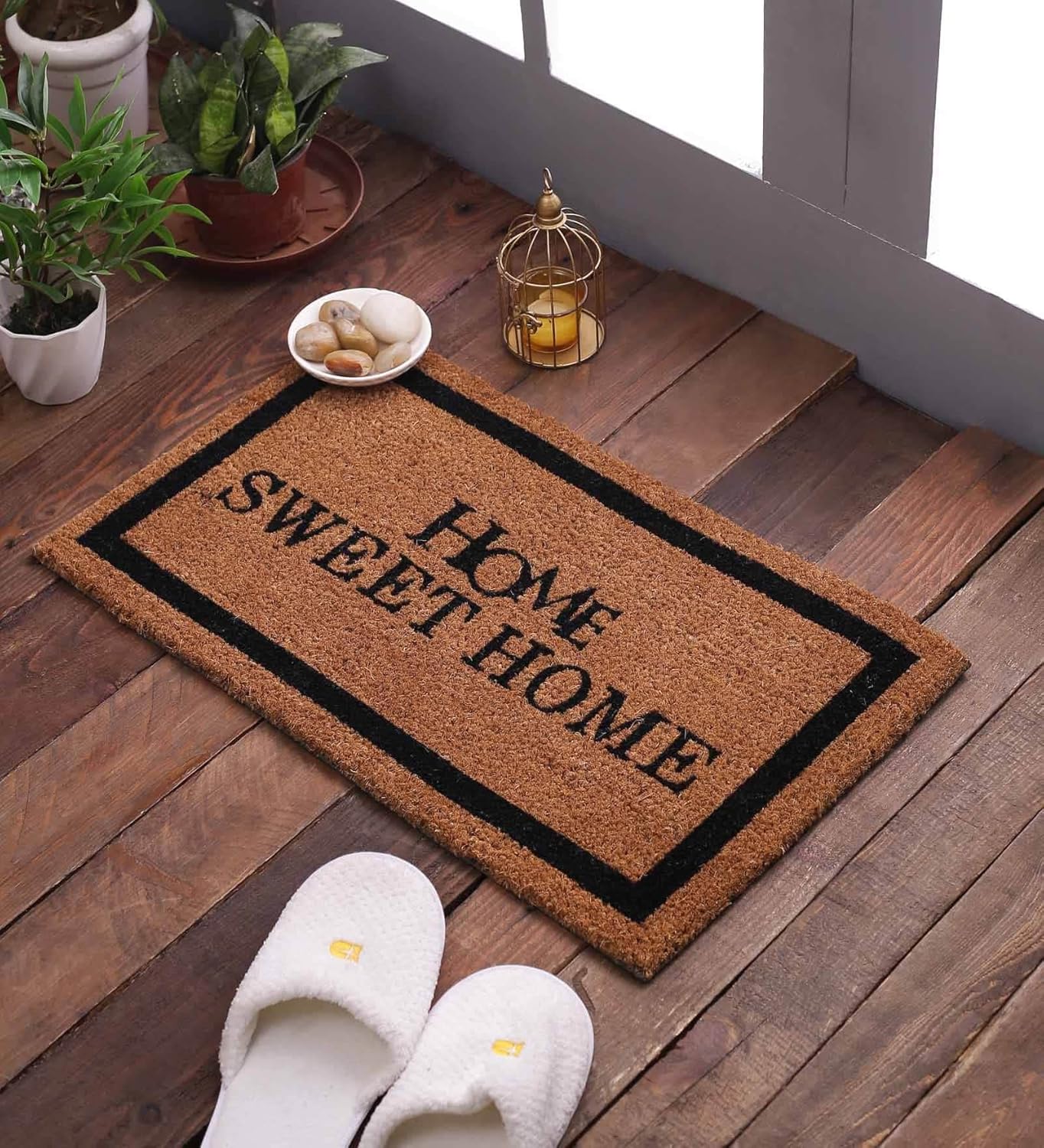 SWHF Doormat Mat for Front Door Entrance, Entryway Doormat with Non-Slip PVC Backing for Outdoor and Indoor Use, 14 x 24 Inch Coir Door Mats for Front Porch- Diamond