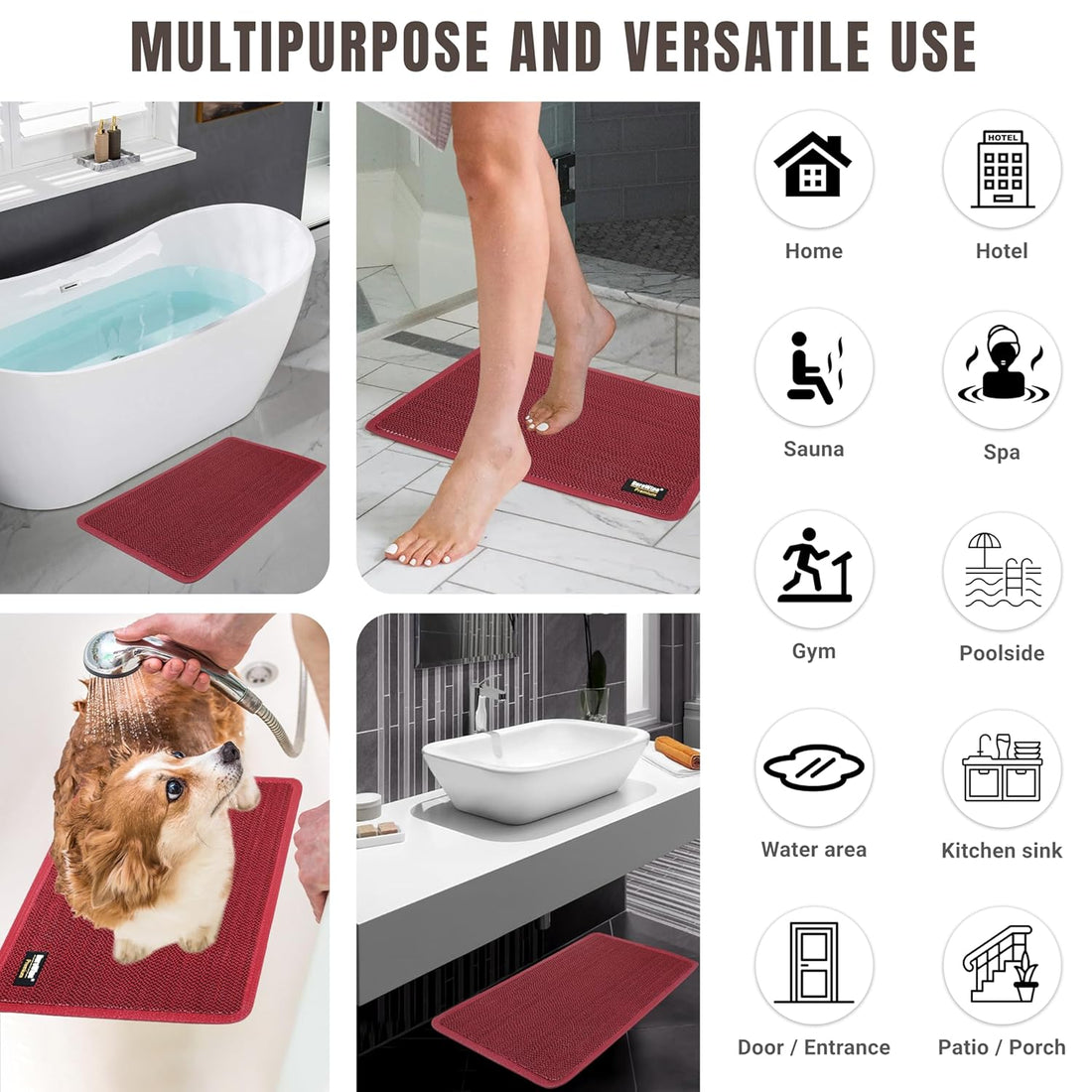 Roll over image to zoom in   2 VIDEOS     2+ DuroWipe - All PURPOSE MATTING Premium Bathroom Mat, Bath Mats for Shower, Pool Area, Non Slip PVC Door Mats for Home Entrance, Outdoor, Indoor, 6 mm Thick Zig-zag Jali Mat, 43x69 cm Rectangle Green