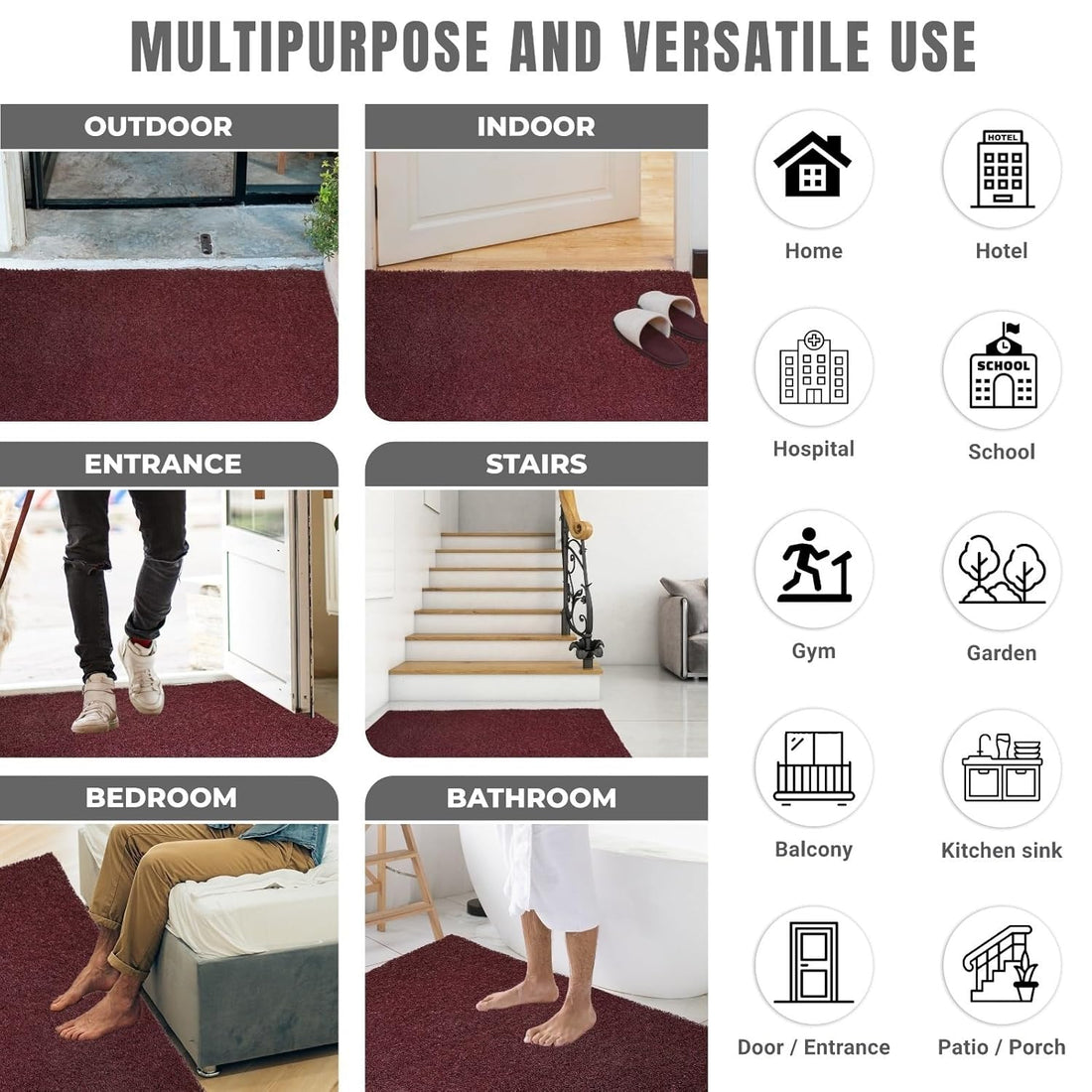 DURO SOFT MATS Eco Non Slip PVC Door Mats for Home Entrance, Mat for Living Room, Kitchen Floor, Sink, Outdoor, Indoor, Bathroom, 12 mm Thick Waterproof Doormat/Runner/Rug, 4x4ft, Square, Grey
