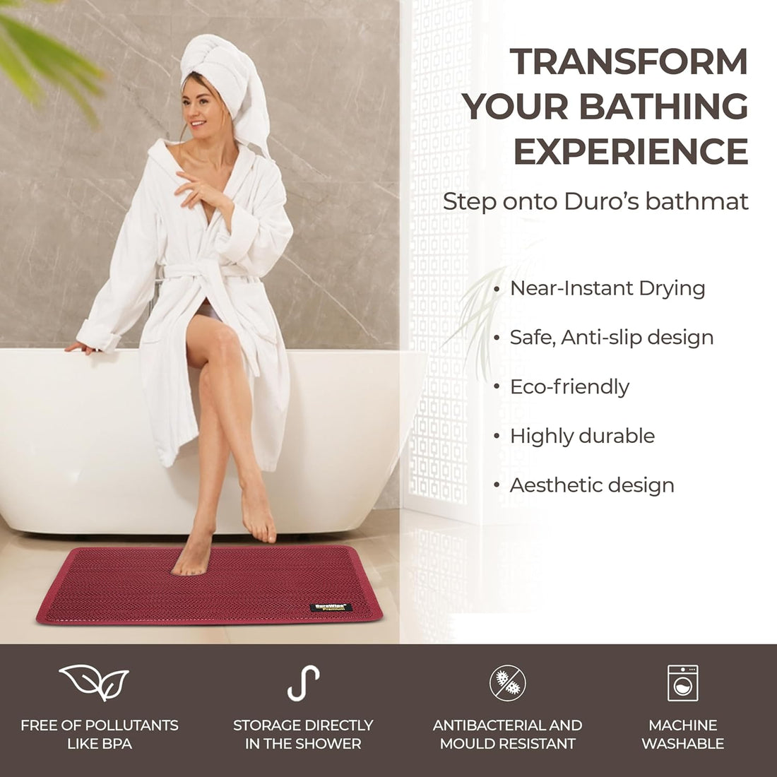 Roll over image to zoom in   2 VIDEOS     2+ DuroWipe - All PURPOSE MATTING Premium Bathroom Mat, Bath Mats for Shower, Pool Area, Non Slip PVC Door Mats for Home Entrance, Outdoor, Indoor, 6 mm Thick Zig-zag Jali Mat, 43x69 cm Rectangle Green