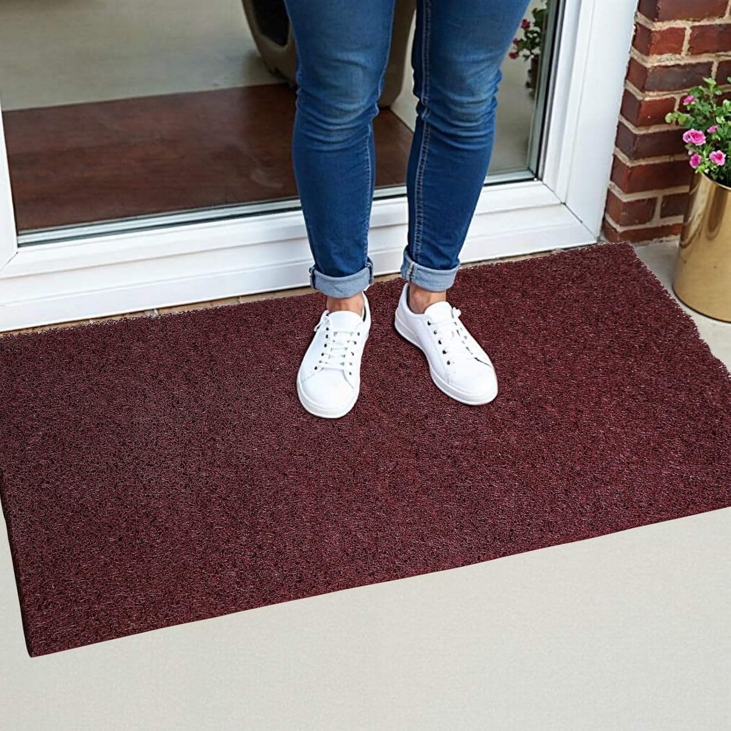 DURO SOFT MATS Eco Non Slip PVC Door Mats for Home Entrance, Mat for Living Room, Kitchen Floor, Sink, Outdoor, Indoor, Bathroom, 12 mm Thick Waterproof Doormat/Runner/Rug, 4x4ft, Square, Grey