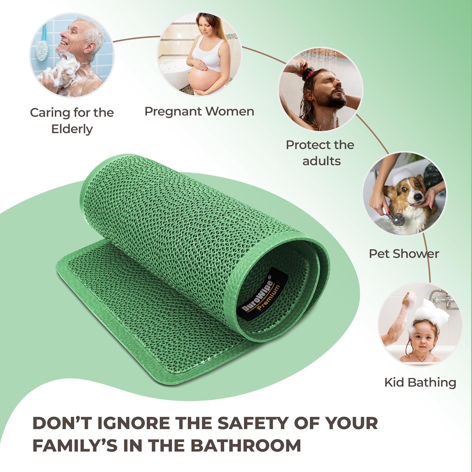 DuroWipe - All PURPOSE MATTING Premium Bathroom Mat, Bath Mats for Shower, Pool Area, Non Slip PVC Door Mats for Home Entrance, Outdoor, Indoor, 6 mm Thick Zig-zag Jali Mat, 43x69 cm Rectangle Green