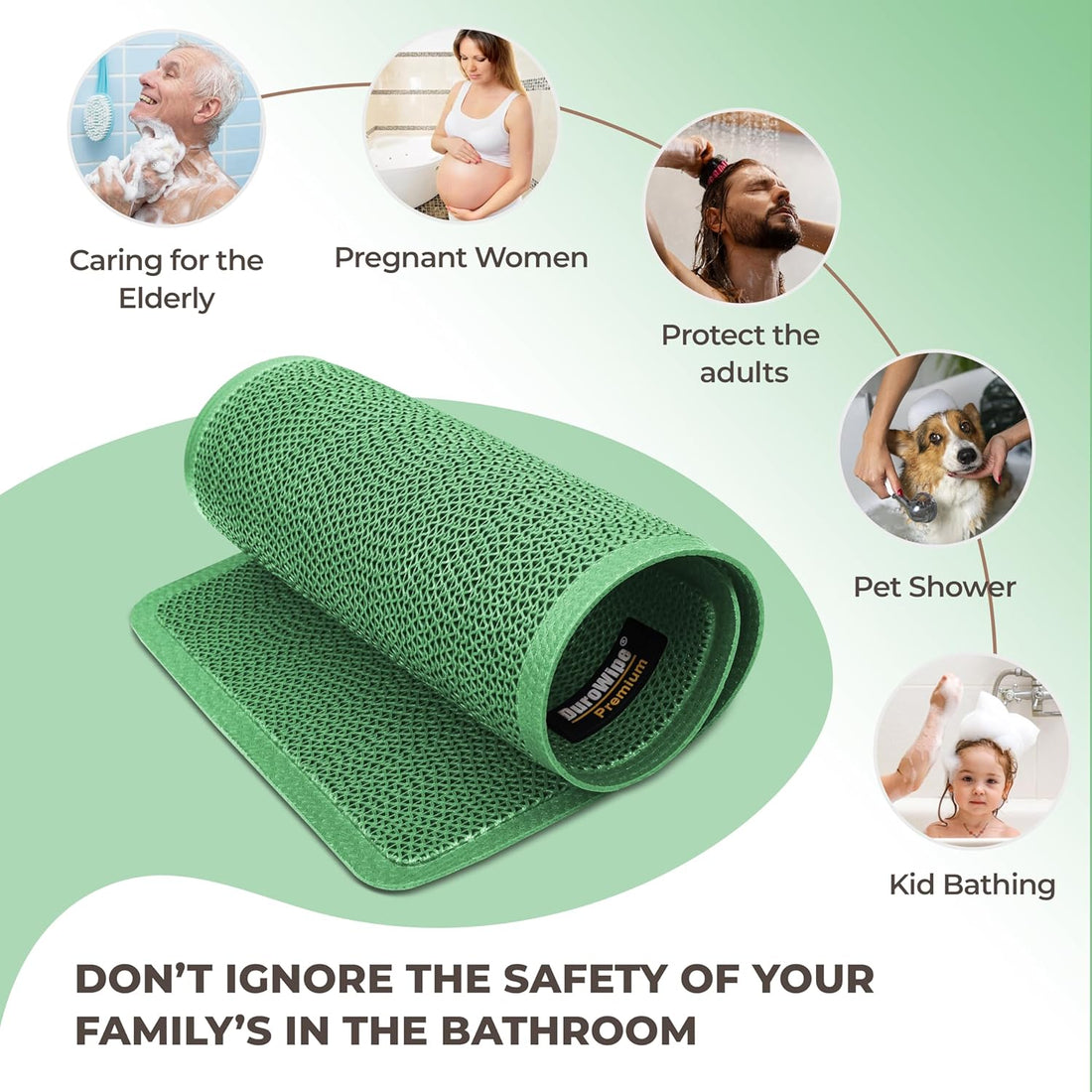 Roll over image to zoom in   2 VIDEOS     2+ DuroWipe - All PURPOSE MATTING Premium Bathroom Mat, Bath Mats for Shower, Pool Area, Non Slip PVC Door Mats for Home Entrance, Outdoor, Indoor, 6 mm Thick Zig-zag Jali Mat, 43x69 cm Rectangle Green