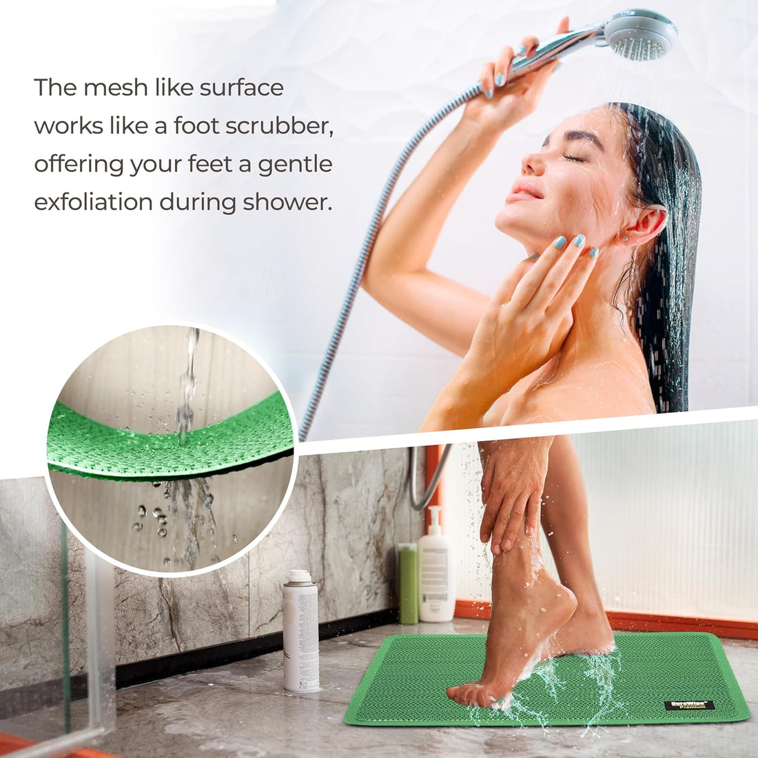 Roll over image to zoom in   2 VIDEOS     2+ DuroWipe - All PURPOSE MATTING Premium Bathroom Mat, Bath Mats for Shower, Pool Area, Non Slip PVC Door Mats for Home Entrance, Outdoor, Indoor, 6 mm Thick Zig-zag Jali Mat, 43x69 cm Rectangle Green