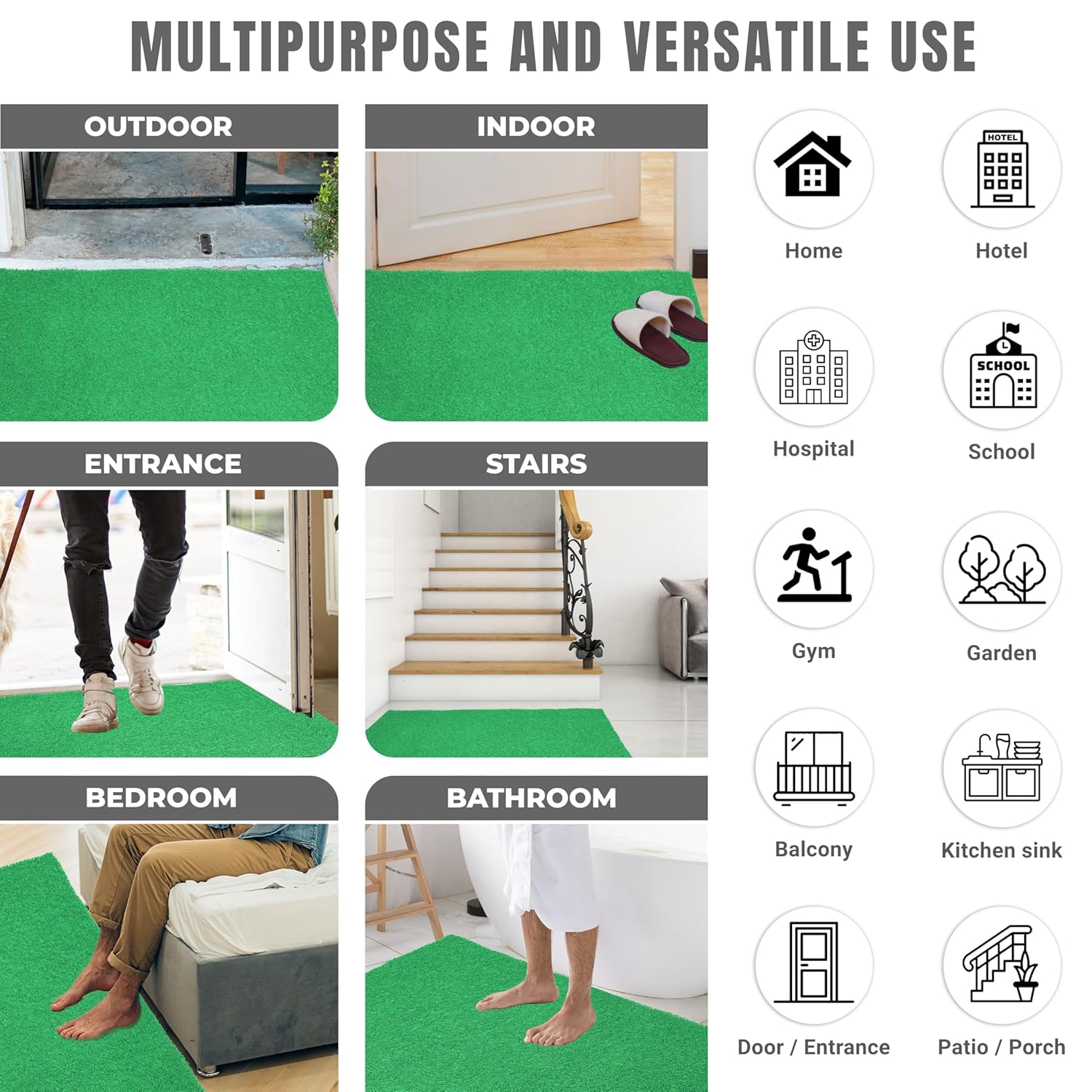 DURO SOFT MATS Eco Non Slip PVC Door Mats for Home Entrance, Mat for Living Room, Kitchen Floor, Sink, Outdoor, Indoor, Bathroom, 12 mm Thick Waterproof Doormat/Runner/Rug, 4x4ft, Square, Grey