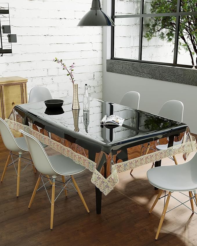 Homerz Premium High Thickness Transparent Table Cover with Lace, Durable and Waterproof