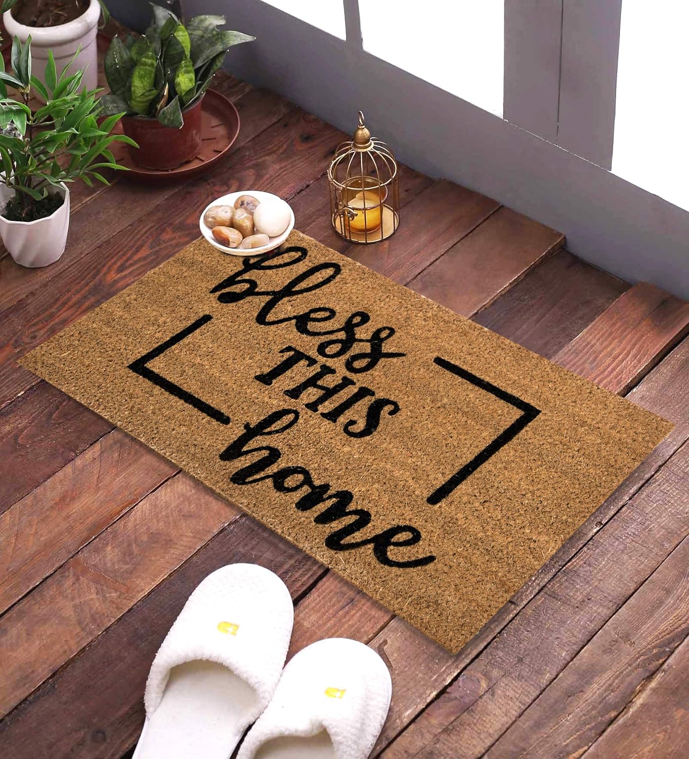 SWHF Doormat Mat for Front Door Entrance, Entryway Doormat with Non-Slip PVC Backing for Outdoor and Indoor Use, 14 x 24 Inch Coir Door Mats for Front Porch- Diamond
