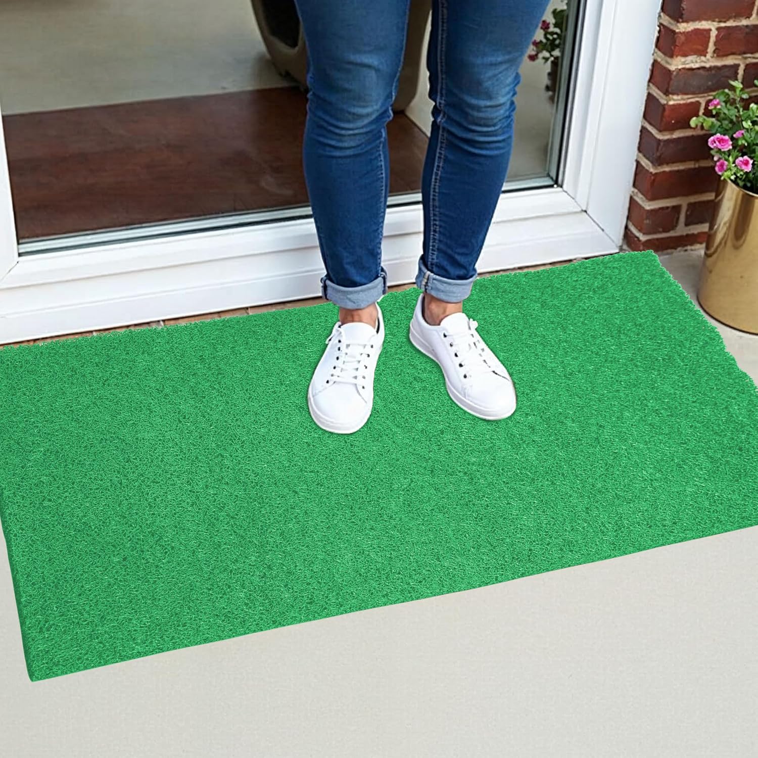 DURO SOFT MATS Eco Non Slip PVC Door Mats for Home Entrance, Mat for Living Room, Kitchen Floor, Sink, Outdoor, Indoor, Bathroom, 12 mm Thick Waterproof Doormat/Runner/Rug, 4x4ft, Square, Grey