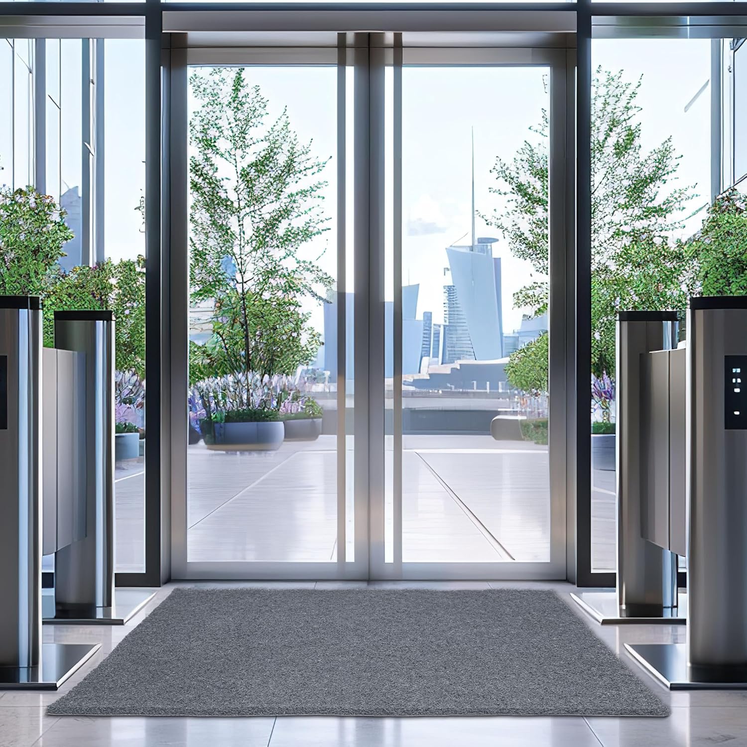 DURO SOFT MATS Eco Non Slip PVC Door Mats for Home Entrance, Mat for Living Room, Kitchen Floor, Sink, Outdoor, Indoor, Bathroom, 12 mm Thick Waterproof Doormat/Runner/Rug, 4x4ft, Square, Grey