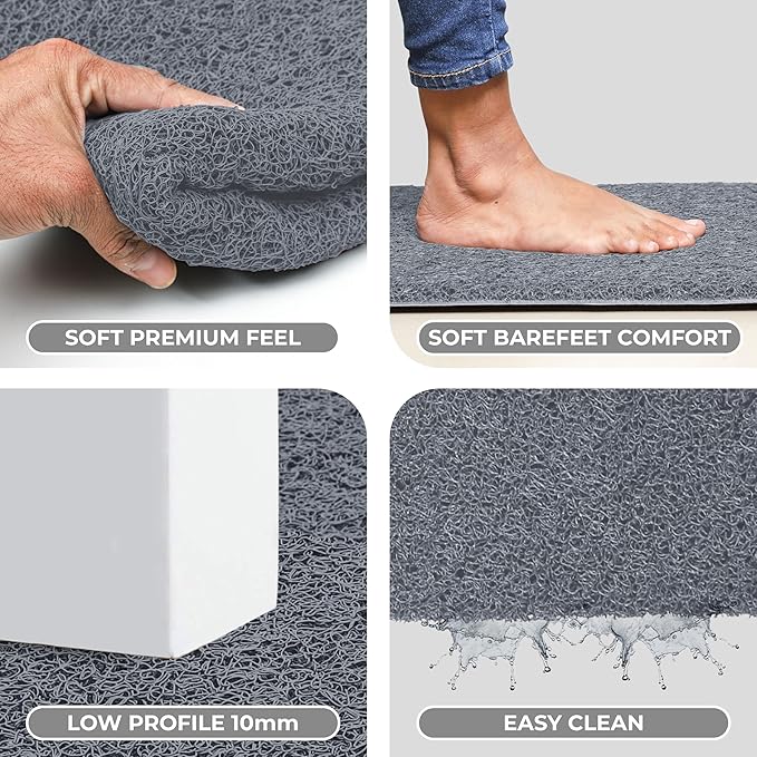 DURO SOFT MATS Eco Non Slip PVC Door Mats for Home Entrance, Mat for Living Room, Kitchen Floor, Sink, Outdoor, Indoor, Bathroom, 12 mm Thick Waterproof Doormat/Runner/Rug, 4x4ft, Square, Grey