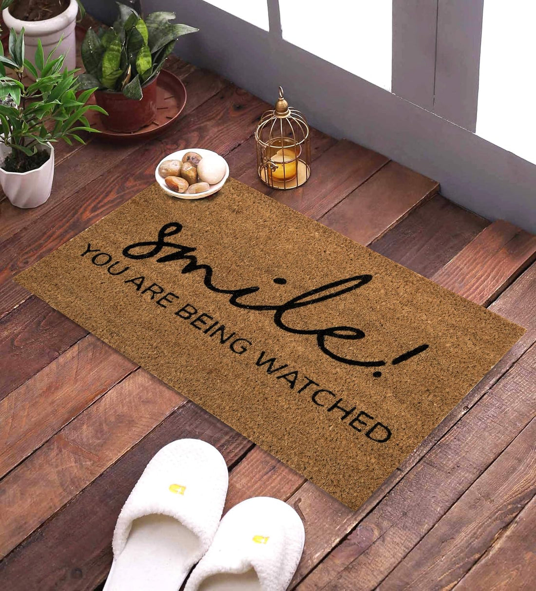 SWHF Doormat Mat for Front Door Entrance, Entryway Doormat with Non-Slip PVC Backing for Outdoor and Indoor Use, 14 x 24 Inch Coir Door Mats for Front Porch- Diamond