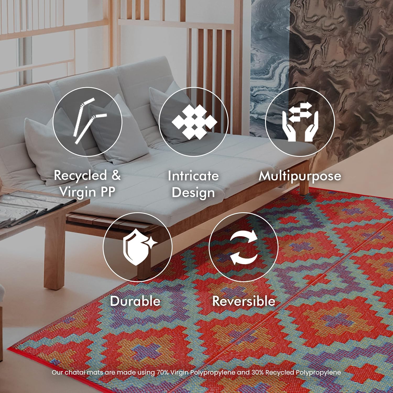 Sapana Carpet-Mats Chatai Mats for Home Multipurpose Foldable Reversible Floor Mat Rectangular Plastic Mat for Floor, Sleeping, Travel, Outdoor, Indoor