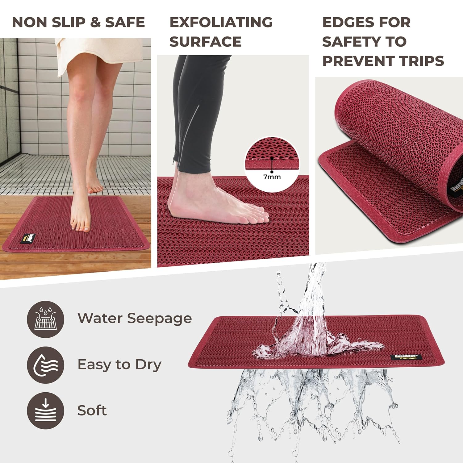 DuroWipe - All PURPOSE MATTING Premium Bathroom Mat, Bath Mats for Shower, Pool Area, Non Slip PVC Door Mats for Home Entrance, Outdoor, Indoor, 6 mm Thick Zig-zag Jali Mat, 43x69 cm Rectangle Green