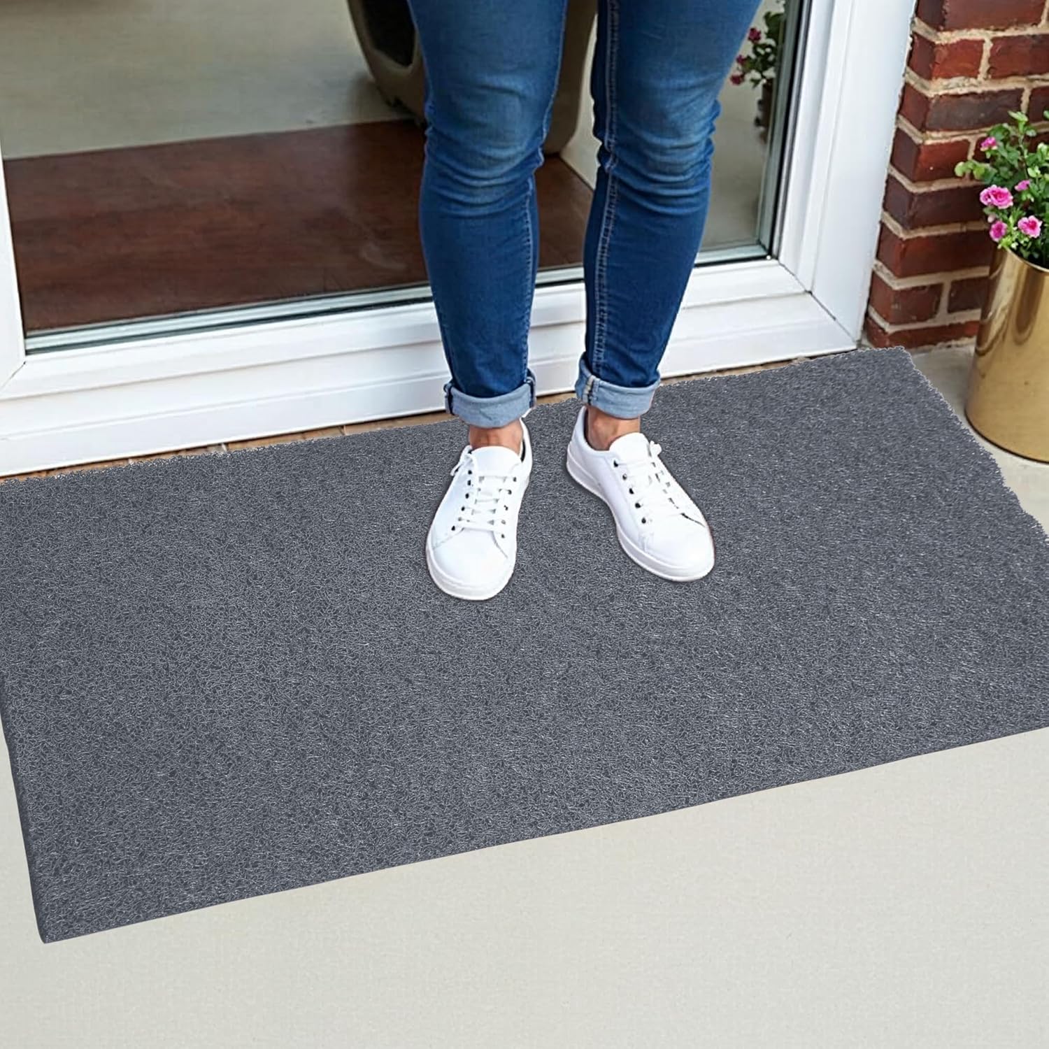 DURO SOFT MATS Eco Non Slip PVC Door Mats for Home Entrance, Mat for Living Room, Kitchen Floor, Sink, Outdoor, Indoor, Bathroom, 12 mm Thick Waterproof Doormat/Runner/Rug, 4x4ft, Square, Grey